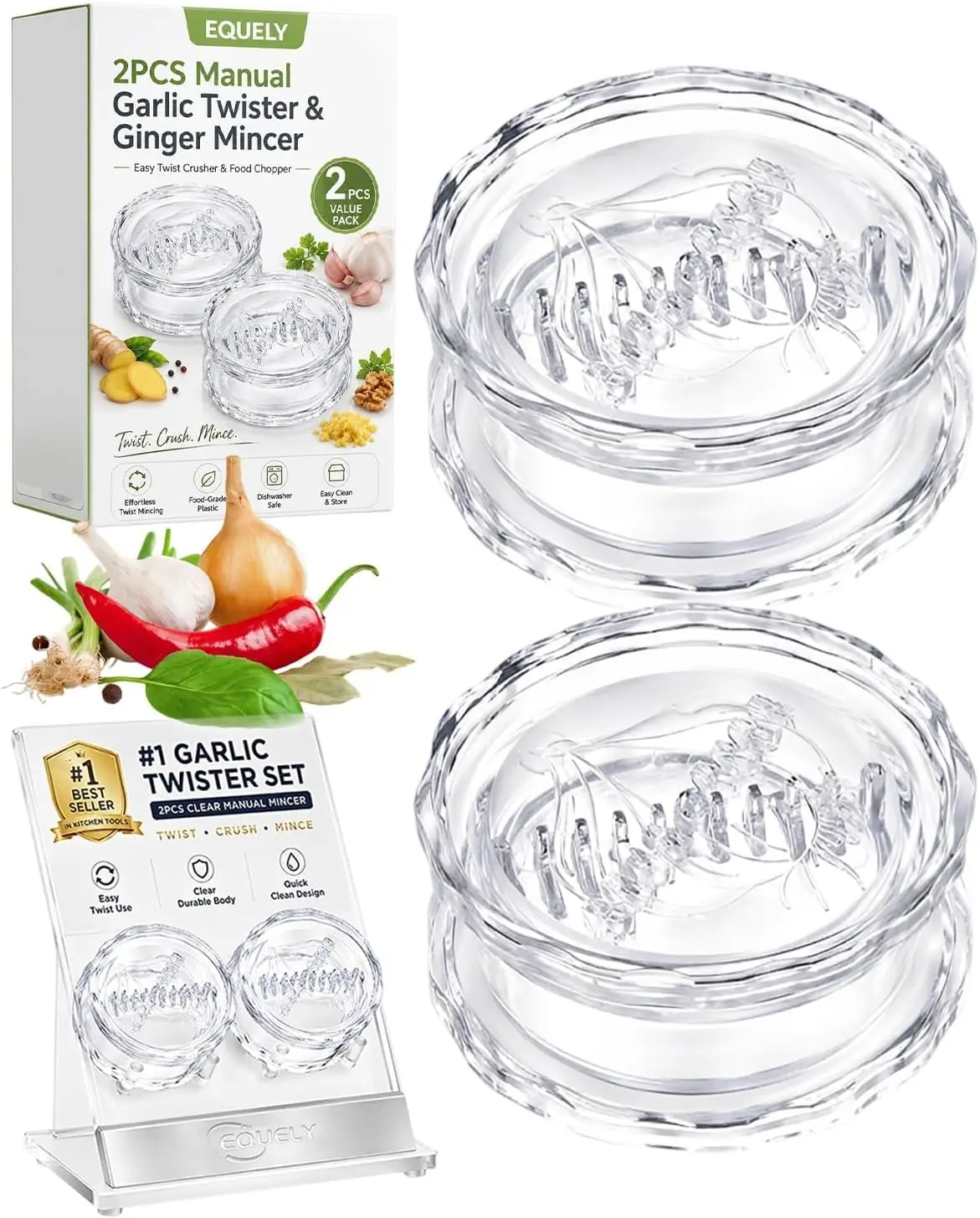 Manual Garlic Press - 2PCS Clear Manual Garlic Twister and