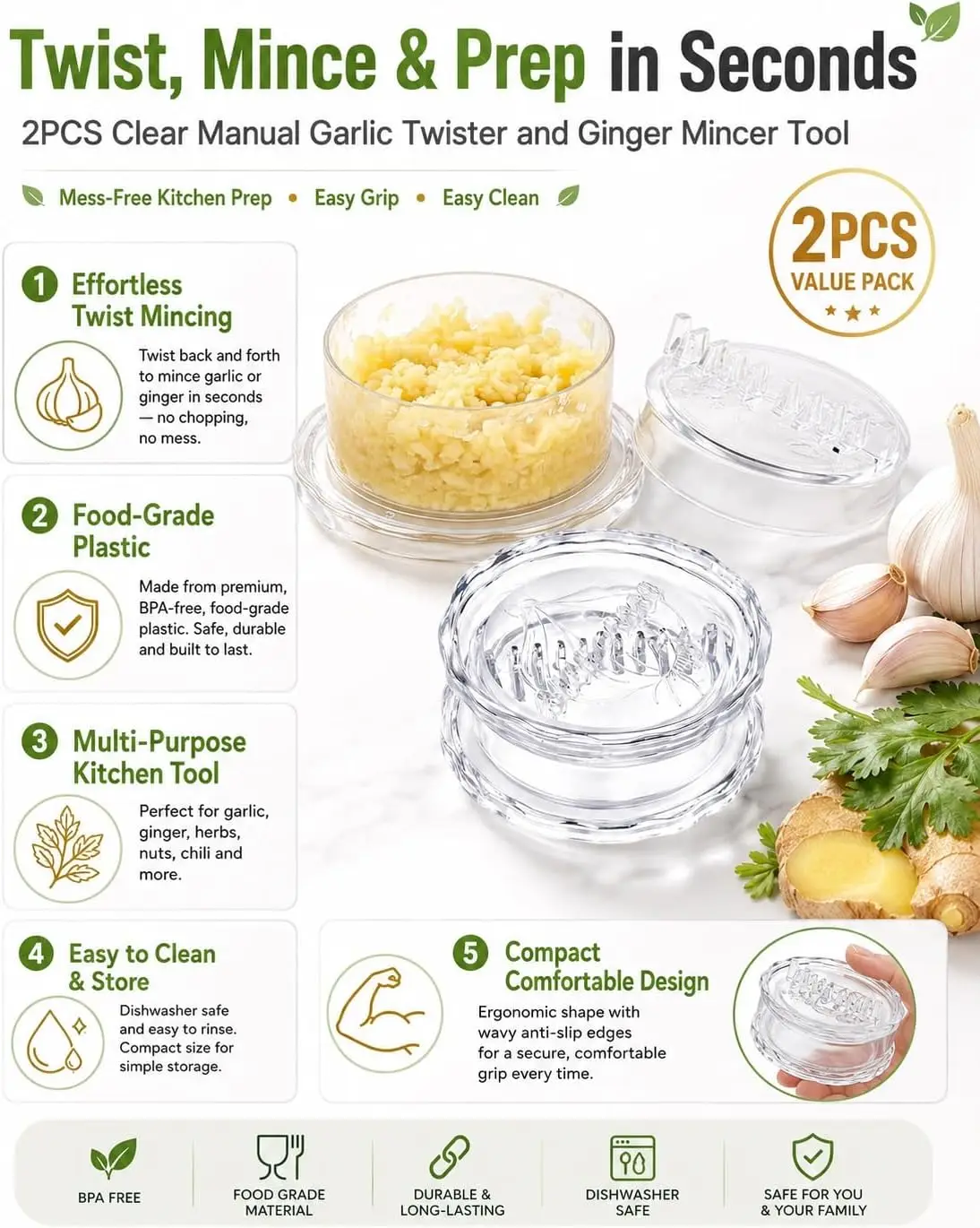 2PCS Clear Manual Garlic Twist - Manual Garlic Press review and price